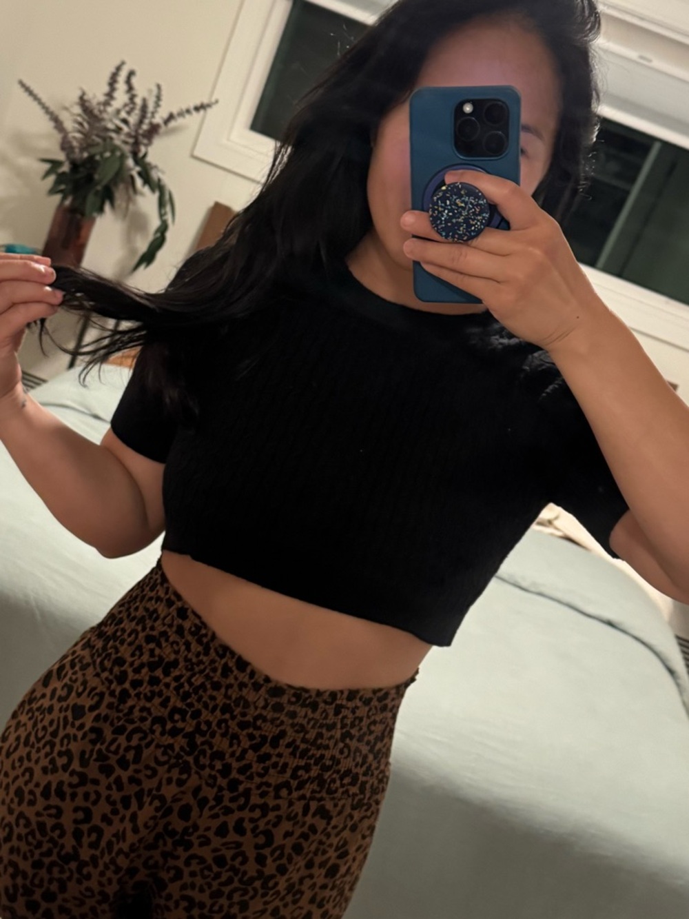 4/$20 - ARIA Black Cable Knit Crop Sweater Short Sleeve (small)